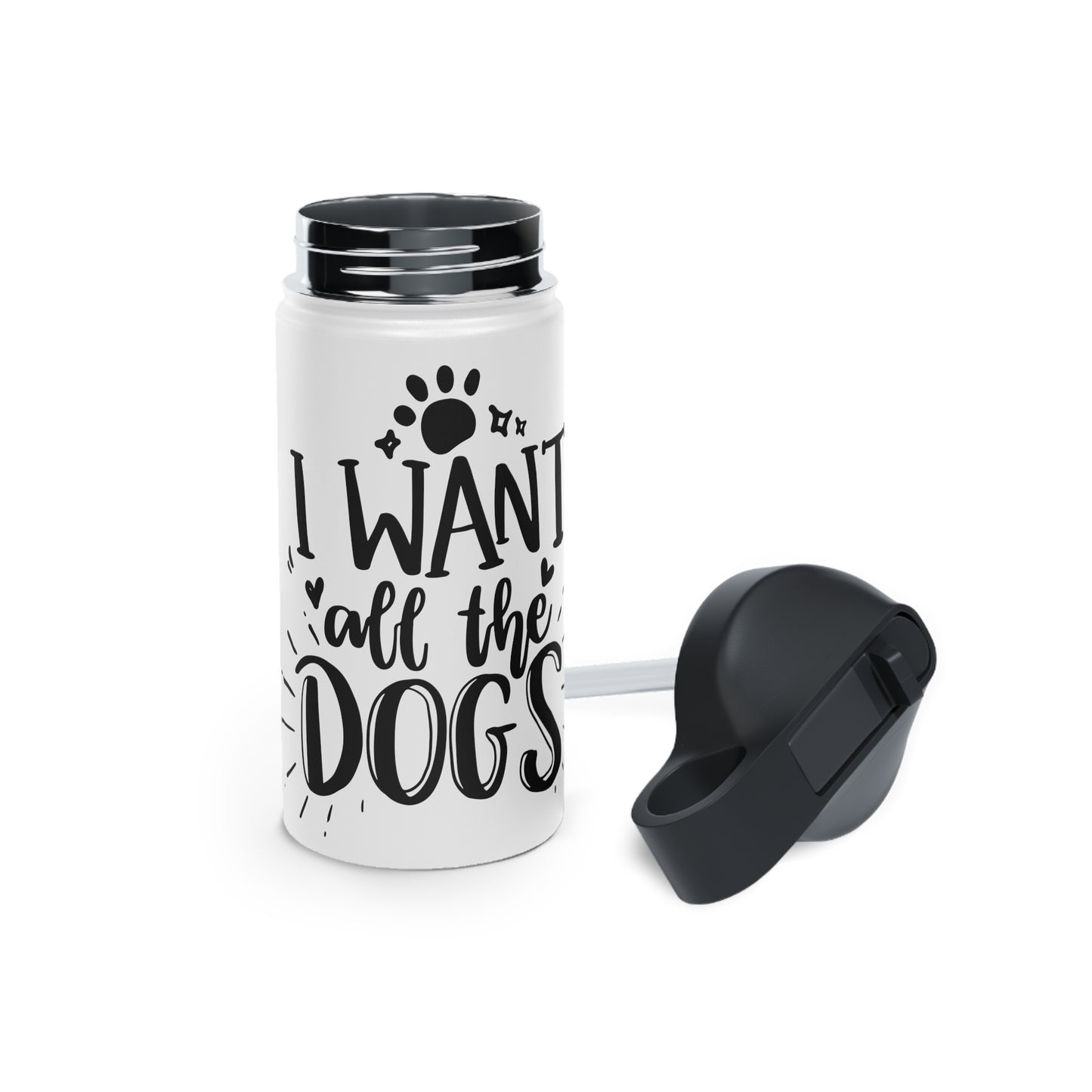 I Want All the Dogs Stainless Steel Water Bottle, Standard Lid