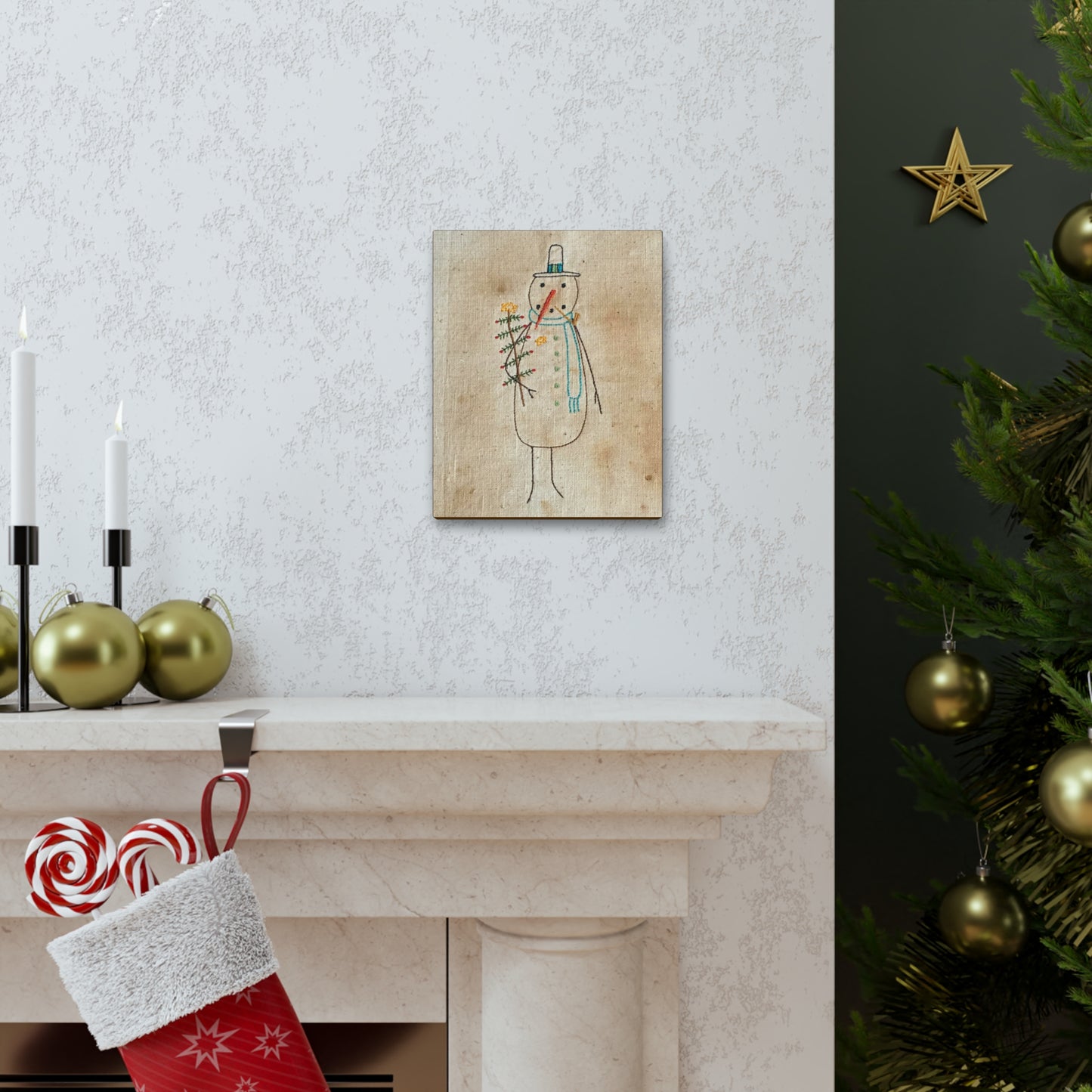 Snowman w/tree - distressed Canvas Gallery Wraps