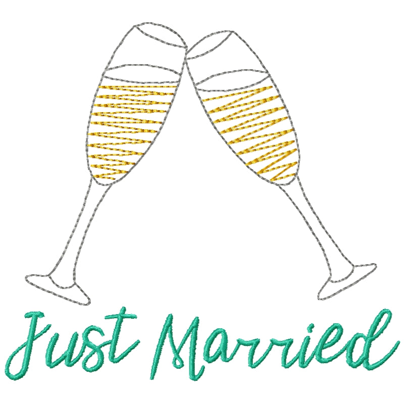 Champagne Just Married Machine Embroidery Design