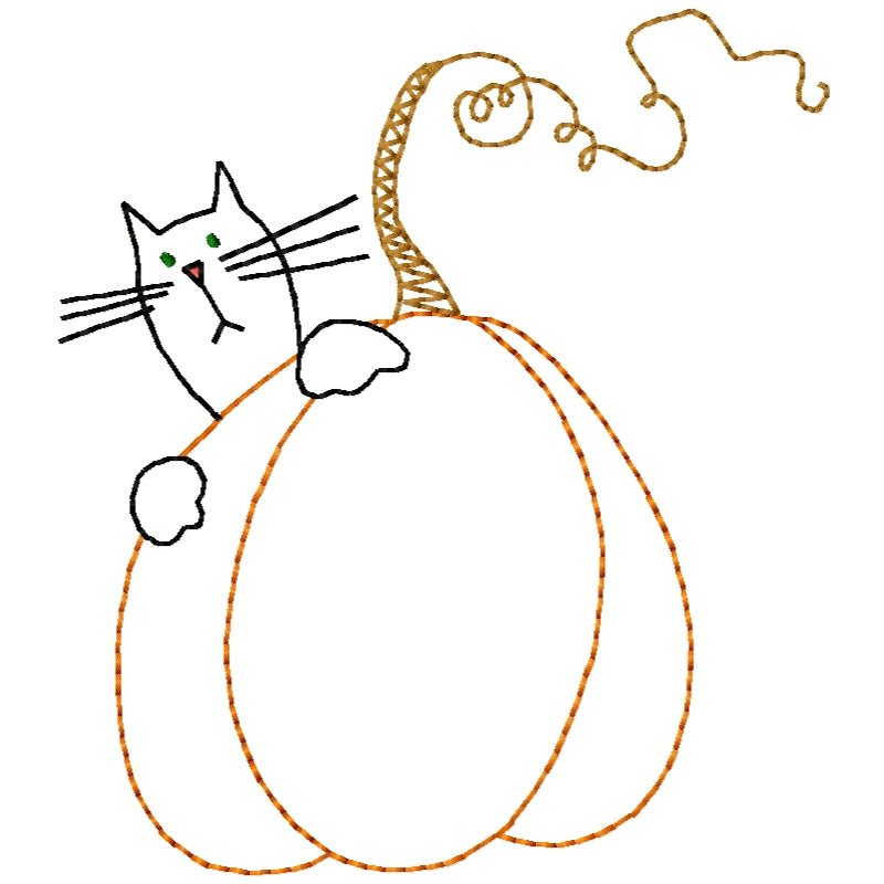 Cat and Pumpkin Machine Embroidery Design