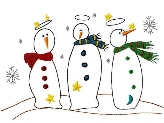 Snowman Trio-outline Machine Embroidery Design