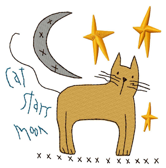 Cat Stars Moon Machine Embroidery Design