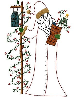 Santa w/Birdhouse - outline Machine Embroidery Design