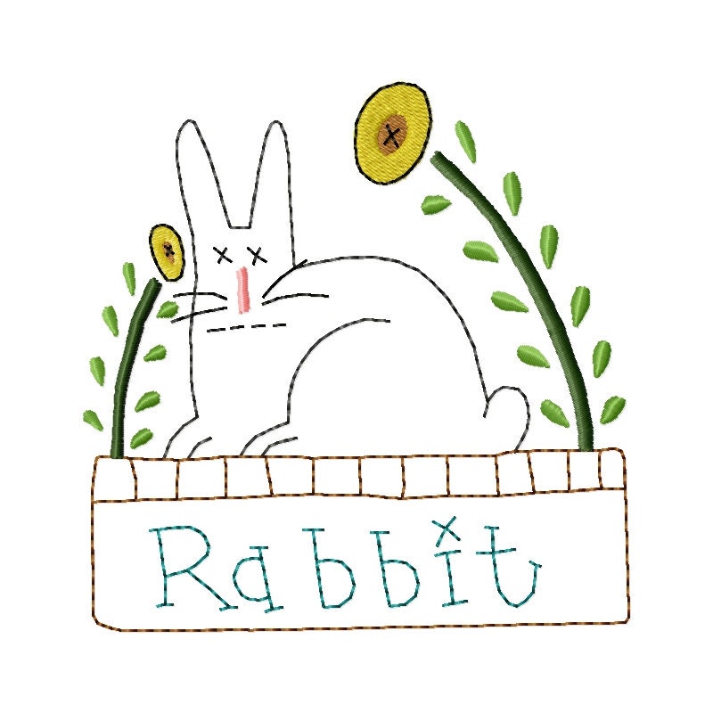 Rabbit Flowers Machine Embroidery Design