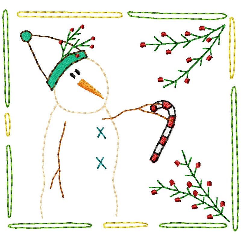 Candy Cane Snowman Embroidery Design