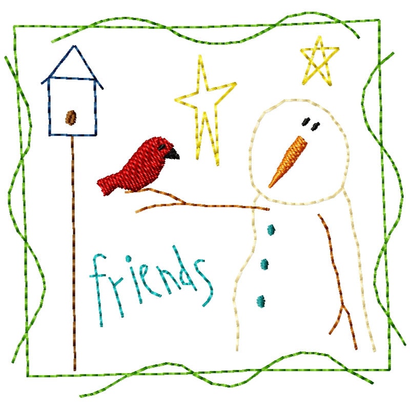 Friend Snowman Embroidery Design