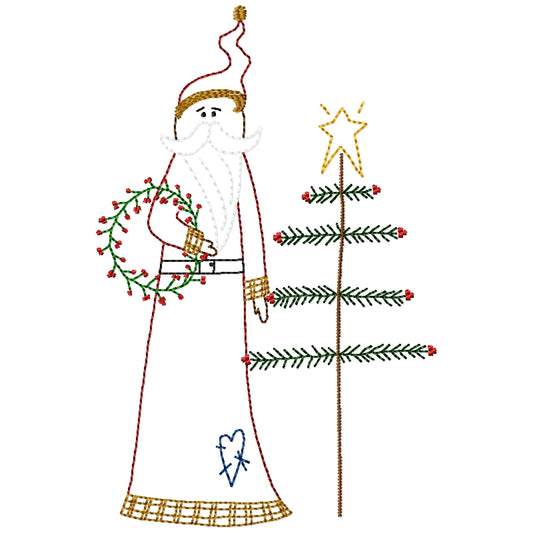 Santa and Feather Tree - outline Machine Embroidery Design