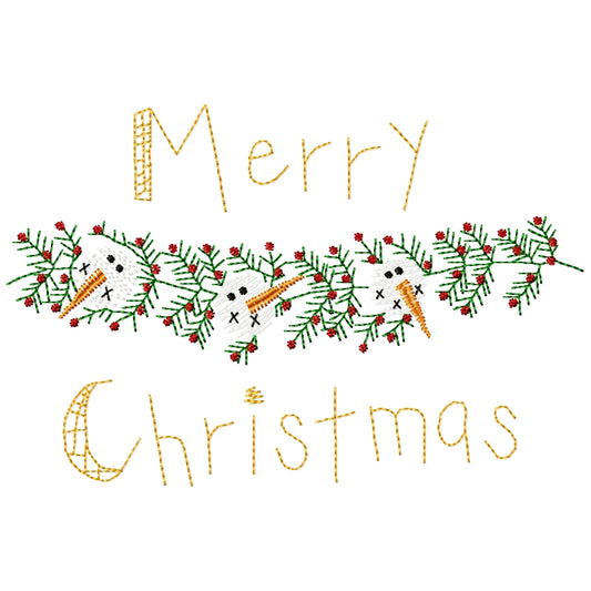 Merry Christmas Snowman Machine Embroidery Design